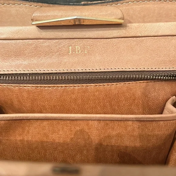 JBT Joanne Brings Thunder tan leather expanding handbag purse shoulder bag